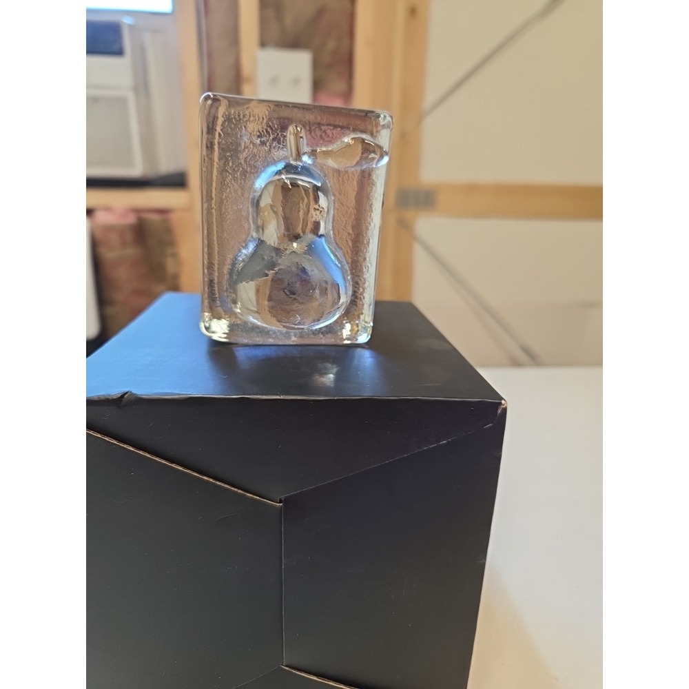 Vintage Clear Glass‎ Paperweight Pear Design Block Sculpture Art Glass